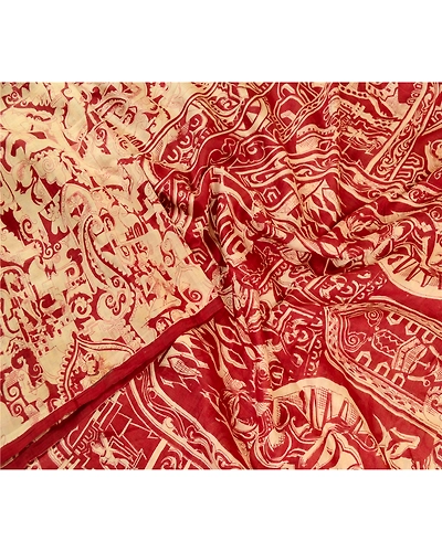 Sanskriti Vintage Sarees Dark Red Indian Pure Silk Printed Sari 5Yd Craft Fabric, PR-61863-Dark Red-Pure Silk-2