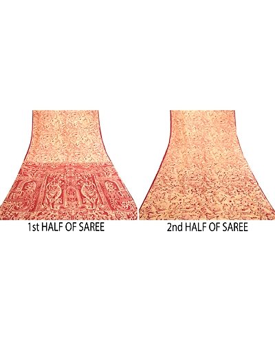 Sanskriti Vintage Sarees Dark Red Indian Pure Silk Printed Sari 5Yd Craft Fabric, PR-61863-Dark Red-Pure Silk-4