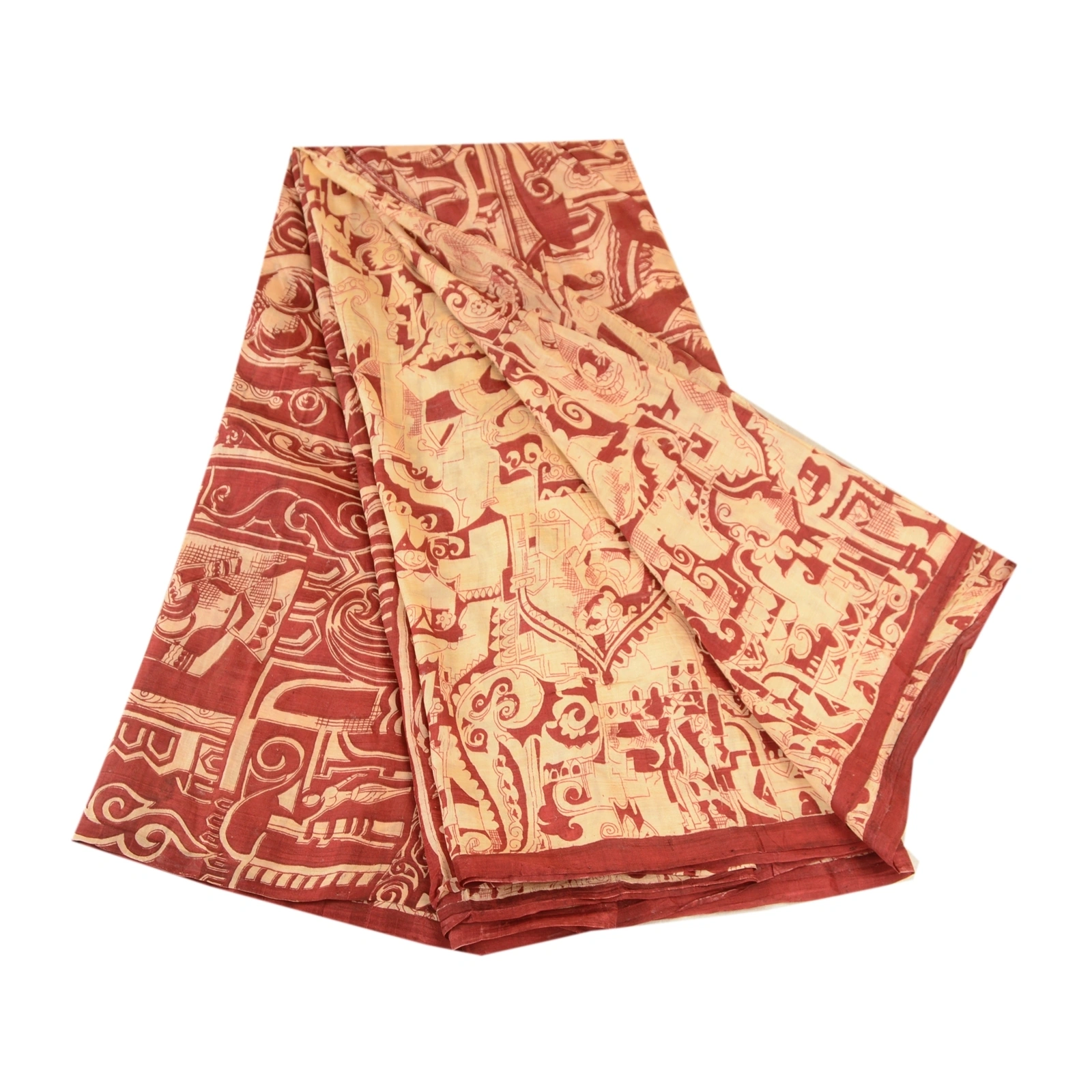 Sanskriti Vintage Sarees Dark Red Indian Pure Silk Printed Sari 5Yd Craft Fabric, PR-61863-Dark Red-Pure Silk-6