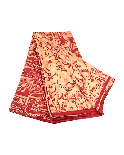 Sanskriti Vintage Sarees Dark Red Indian Pure Silk Printed Sari 5Yd Craft Fabric, PR-61863-Dark Red-Pure Silk-6