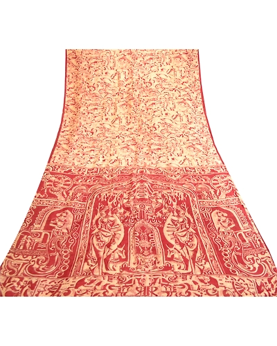 Sanskriti Vintage Sarees Dark Red Indian Pure Silk Printed Sari 5Yd Craft Fabric, PR-61863-Dark Red-Pure Silk-7