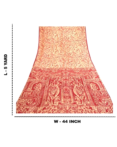 Sanskriti Vintage Sarees Dark Red Indian Pure Silk Printed Sari 5Yd Craft Fabric, PR-61863-Dark Red-Pure Silk-8