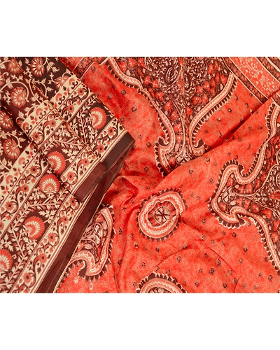 Sanskriti Vintage Sarees From India Brown Pure Silk Printed Sari Craft Fabric, PR-61865-Brown-Pure Silk-1