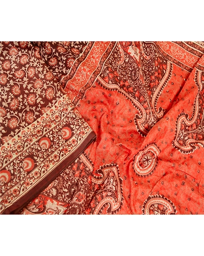 Sanskriti Vintage Sarees From India Brown Pure Silk Printed Sari Craft Fabric, PR-61865-Brown-Pure Silk-2