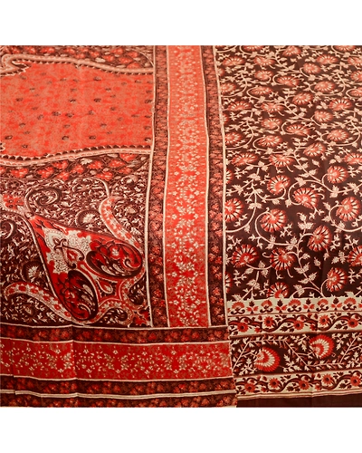 Sanskriti Vintage Sarees From India Brown Pure Silk Printed Sari Craft Fabric, PR-61865-Brown-Pure Silk-3