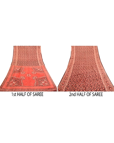 Sanskriti Vintage Sarees From India Brown Pure Silk Printed Sari Craft Fabric, PR-61865-Brown-Pure Silk-4
