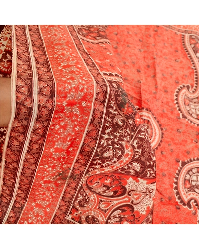 Sanskriti Vintage Sarees From India Brown Pure Silk Printed Sari Craft Fabric, PR-61865-Brown-Pure Silk-5