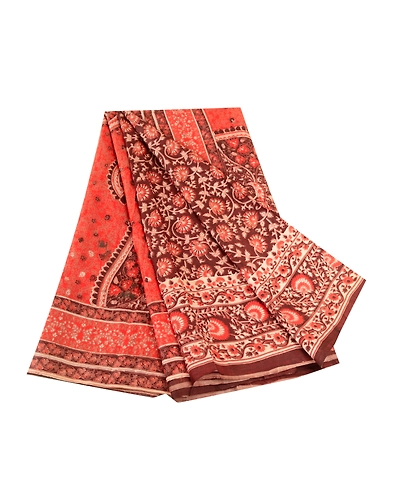 Sanskriti Vintage Sarees From India Brown Pure Silk Printed Sari Craft Fabric, PR-61865-Brown-Pure Silk-6