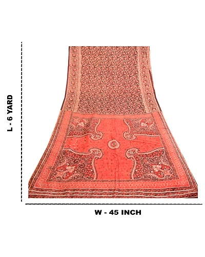 Sanskriti Vintage Sarees From India Brown Pure Silk Printed Sari Craft Fabric, PR-61865-Brown-Pure Silk-8