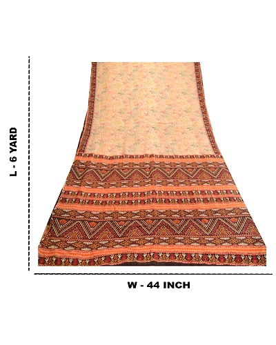 Sanskriti Vintage Sarees From India Multi Pure Silk Printed Sari Craft Fabric, PR-61868-Multi-Pure Silk-8