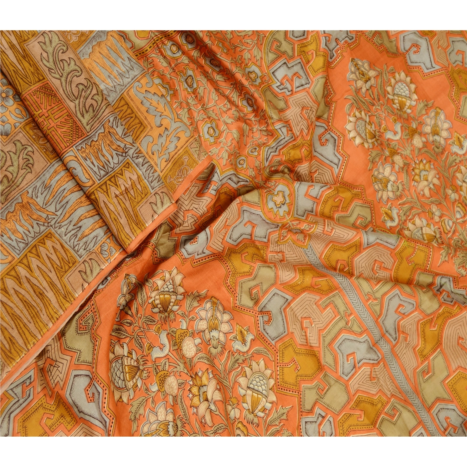 Sanskriti Vintage Sarees Multi 100% Pure Silk Printed Sari Soft 5Yd Craft Fabric, PR-61872-Multi-Pure Silk-1