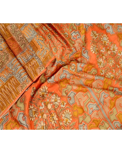 Sanskriti Vintage Sarees Multi 100% Pure Silk Printed Sari Soft 5Yd Craft Fabric, PR-61872-Multi-Pure Silk-1