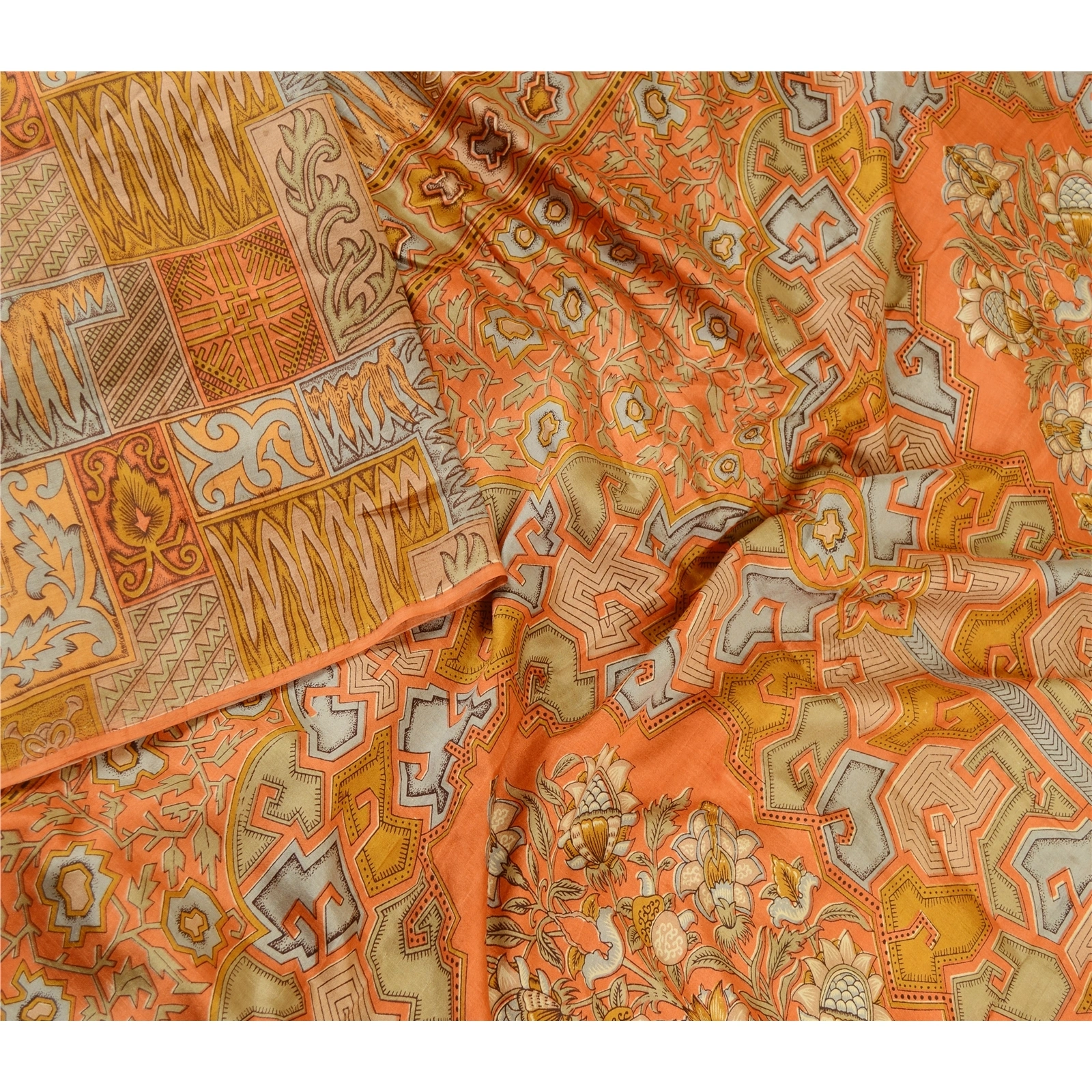 Sanskriti Vintage Sarees Multi 100% Pure Silk Printed Sari Soft 5Yd Craft Fabric, PR-61872-Multi-Pure Silk-2