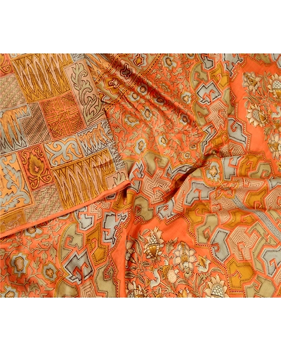 Sanskriti Vintage Sarees Multi 100% Pure Silk Printed Sari Soft 5Yd Craft Fabric, PR-61872-Multi-Pure Silk-2