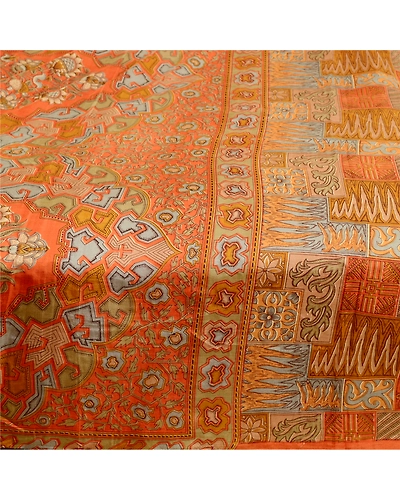 Sanskriti Vintage Sarees Multi 100% Pure Silk Printed Sari Soft 5Yd Craft Fabric, PR-61872-Multi-Pure Silk-3