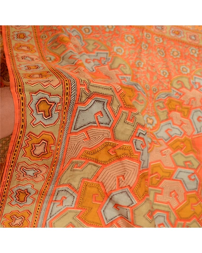 Sanskriti Vintage Sarees Multi 100% Pure Silk Printed Sari Soft 5Yd Craft Fabric, PR-61872-Multi-Pure Silk-5
