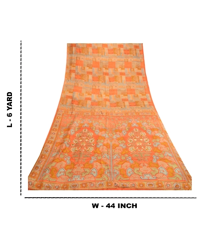 Sanskriti Vintage Sarees Multi 100% Pure Silk Printed Sari Soft 5Yd Craft Fabric, PR-61872-Multi-Pure Silk-8