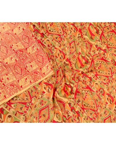 Sanskriti Vintage Sarees Yellow Women Fish Printed Pure Silk Sari Craft Fabric, PR-61878-Yellow-Pure Silk-2