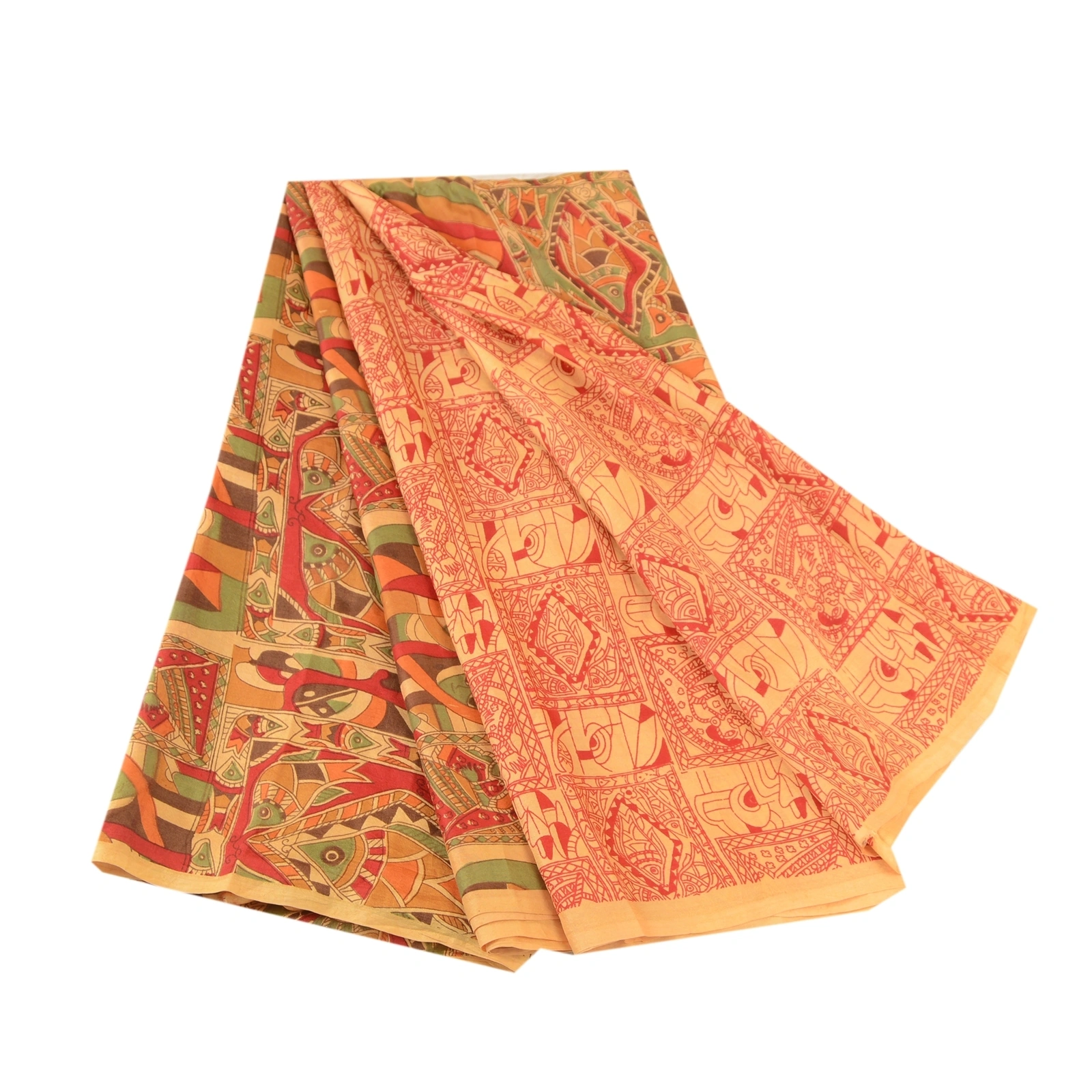 Sanskriti Vintage Sarees Yellow Women Fish Printed Pure Silk Sari Craft Fabric, PR-61878-Yellow-Pure Silk-6