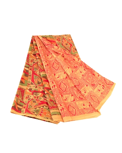 Sanskriti Vintage Sarees Yellow Women Fish Printed Pure Silk Sari Craft Fabric, PR-61878-Yellow-Pure Silk-6
