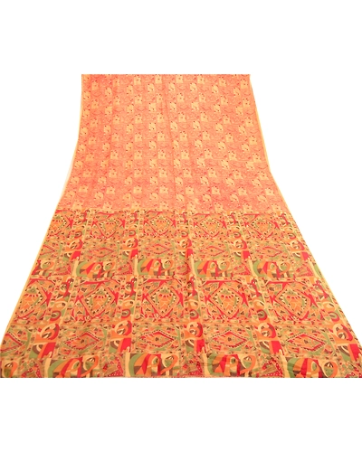 Sanskriti Vintage Sarees Yellow Women Fish Printed Pure Silk Sari Craft Fabric, PR-61878-Yellow-Pure Silk-7