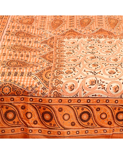 Sanskriti Vintage Sarees Indian Orange Pure Silk Printed Sari 5Yd Craft Fabric, PR-61884-Orange-Pure Silk-3