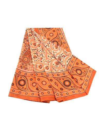 Sanskriti Vintage Sarees Indian Orange Pure Silk Printed Sari 5Yd Craft Fabric, PR-61884-Orange-Pure Silk-6