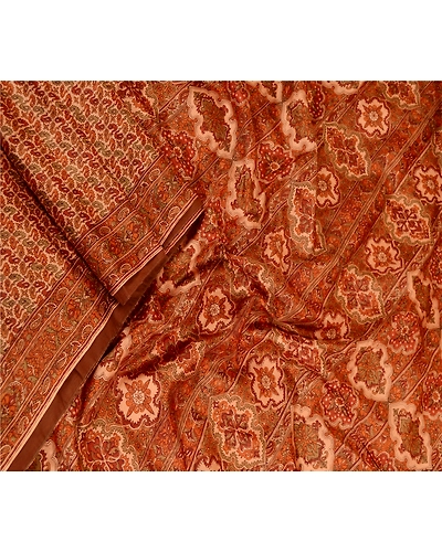 Sanskriti Vintage Sarees Indian Brown Pure Silk Printed Sari Floral Craft Fabric, PR-61886-Brown-Pure Silk-1