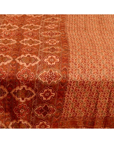 Sanskriti Vintage Sarees Indian Brown Pure Silk Printed Sari Floral Craft Fabric, PR-61886-Brown-Pure Silk-3