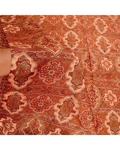Sanskriti Vintage Sarees Indian Brown Pure Silk Printed Sari Floral Craft Fabric, PR-61886-Brown-Pure Silk-5