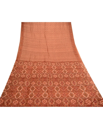 Sanskriti Vintage Sarees Indian Brown Pure Silk Printed Sari Floral Craft Fabric, PR-61886-Brown-Pure Silk-7