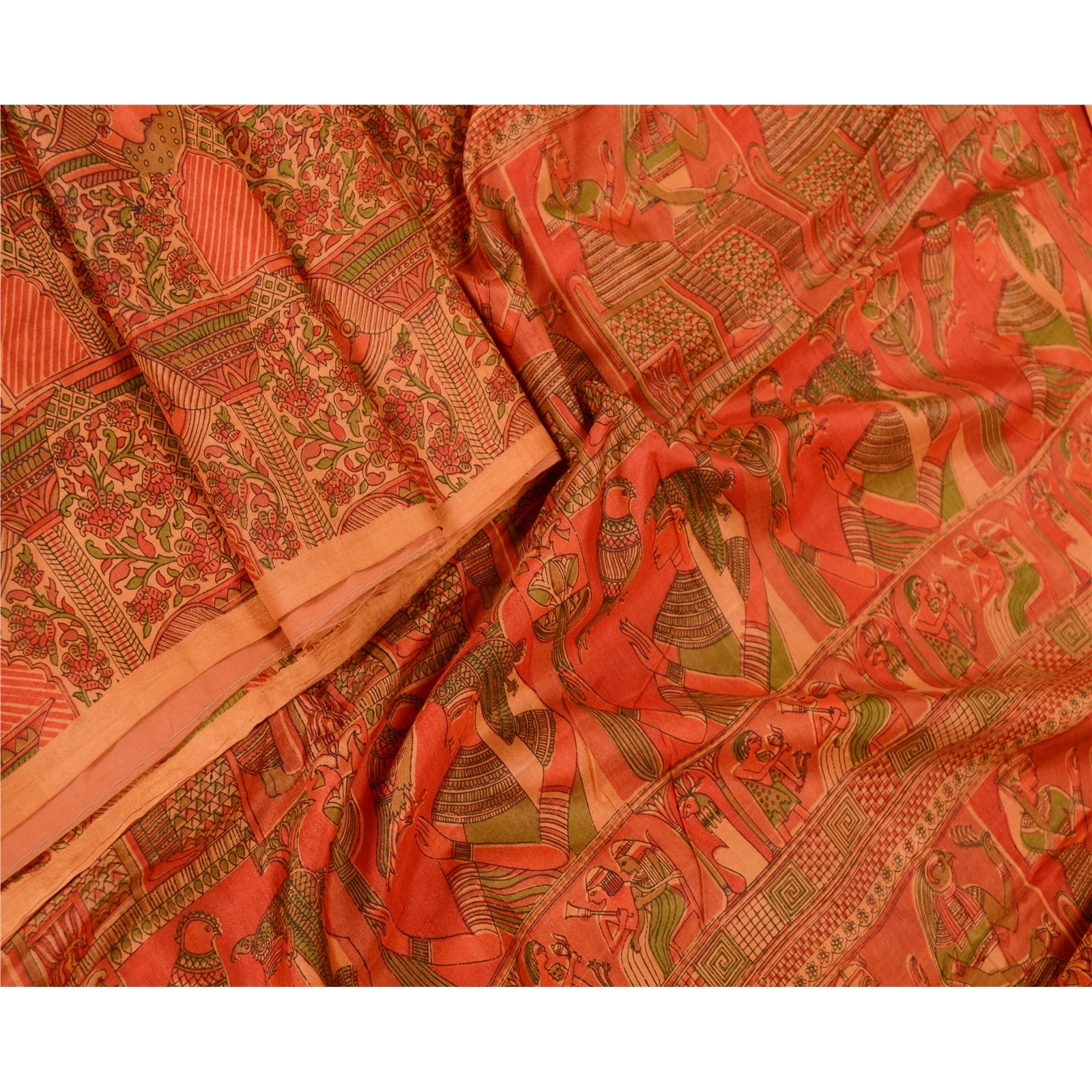 Sanskriti Vintage Sarees Indian Red Pure Silk Women Printed Sari Craft Fabric, PR-61896-Red-Pure Silk-1