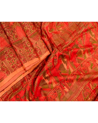 Sanskriti Vintage Sarees Indian Red Pure Silk Women Printed Sari Craft Fabric, PR-61896-Red-Pure Silk-1