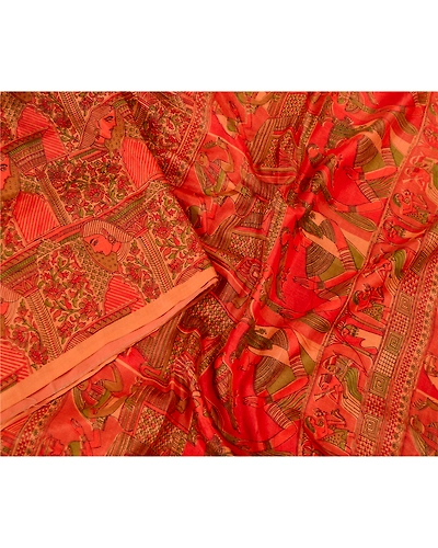 Sanskriti Vintage Sarees Indian Red Pure Silk Women Printed Sari Craft Fabric, PR-61896-Red-Pure Silk-2