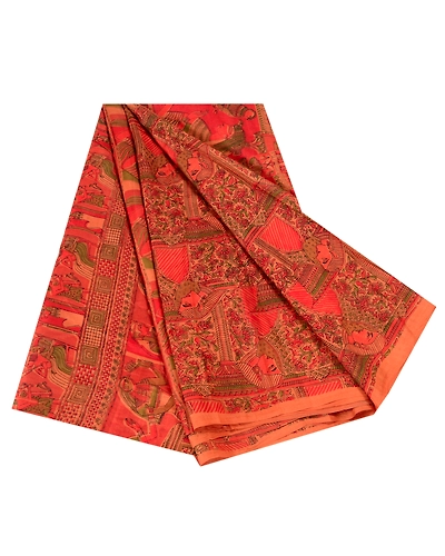 Sanskriti Vintage Sarees Indian Red Pure Silk Women Printed Sari Craft Fabric, PR-61896-Red-Pure Silk-6