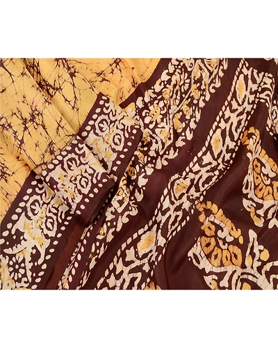 Sanskriti Vintage Sarees Indian Yellow Batik Printed Pure Silk Sari Craft Fabric, PR-61903-Yellow-Pure Silk-1