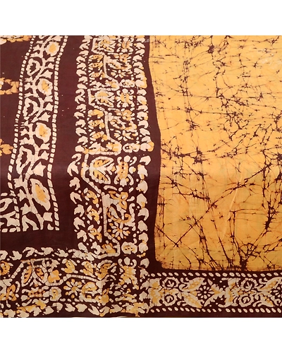 Sanskriti Vintage Sarees Indian Yellow Batik Printed Pure Silk Sari Craft Fabric, PR-61903-Yellow-Pure Silk-3