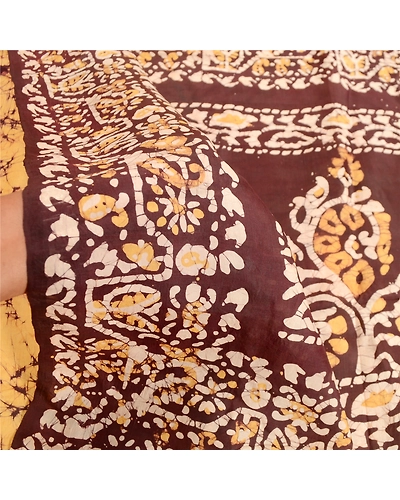 Sanskriti Vintage Sarees Indian Yellow Batik Printed Pure Silk Sari Craft Fabric, PR-61903-Yellow-Pure Silk-5