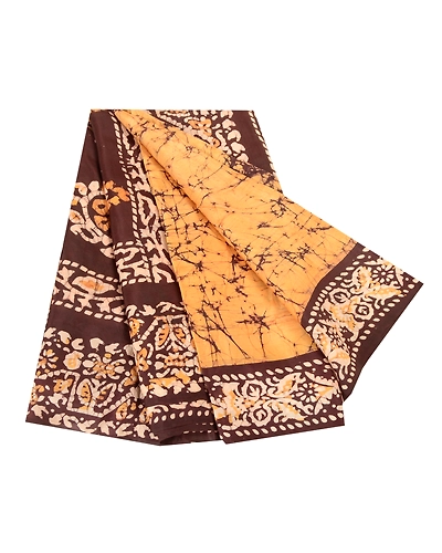 Sanskriti Vintage Sarees Indian Yellow Batik Printed Pure Silk Sari Craft Fabric, PR-61903-Yellow-Pure Silk-6