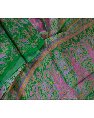 Sanskriti Vintage Sarees From India Green Pure Silk Printed Sari Craft Fabric, PR-61929-Green-Pure Silk-1