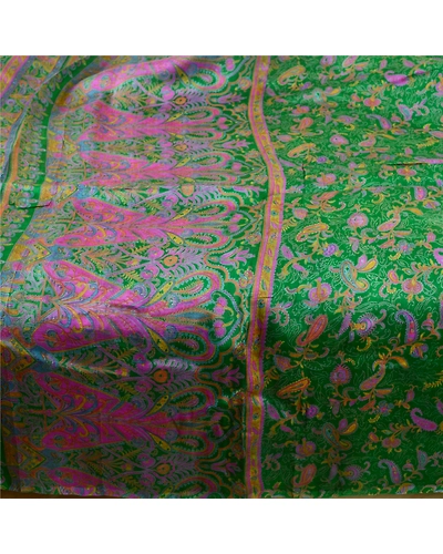 Sanskriti Vintage Sarees From India Green Pure Silk Printed Sari Craft Fabric, PR-61929-Green-Pure Silk-3