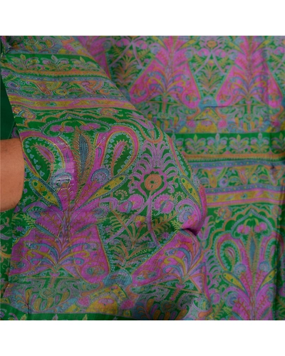 Sanskriti Vintage Sarees From India Green Pure Silk Printed Sari Craft Fabric, PR-61929-Green-Pure Silk-5
