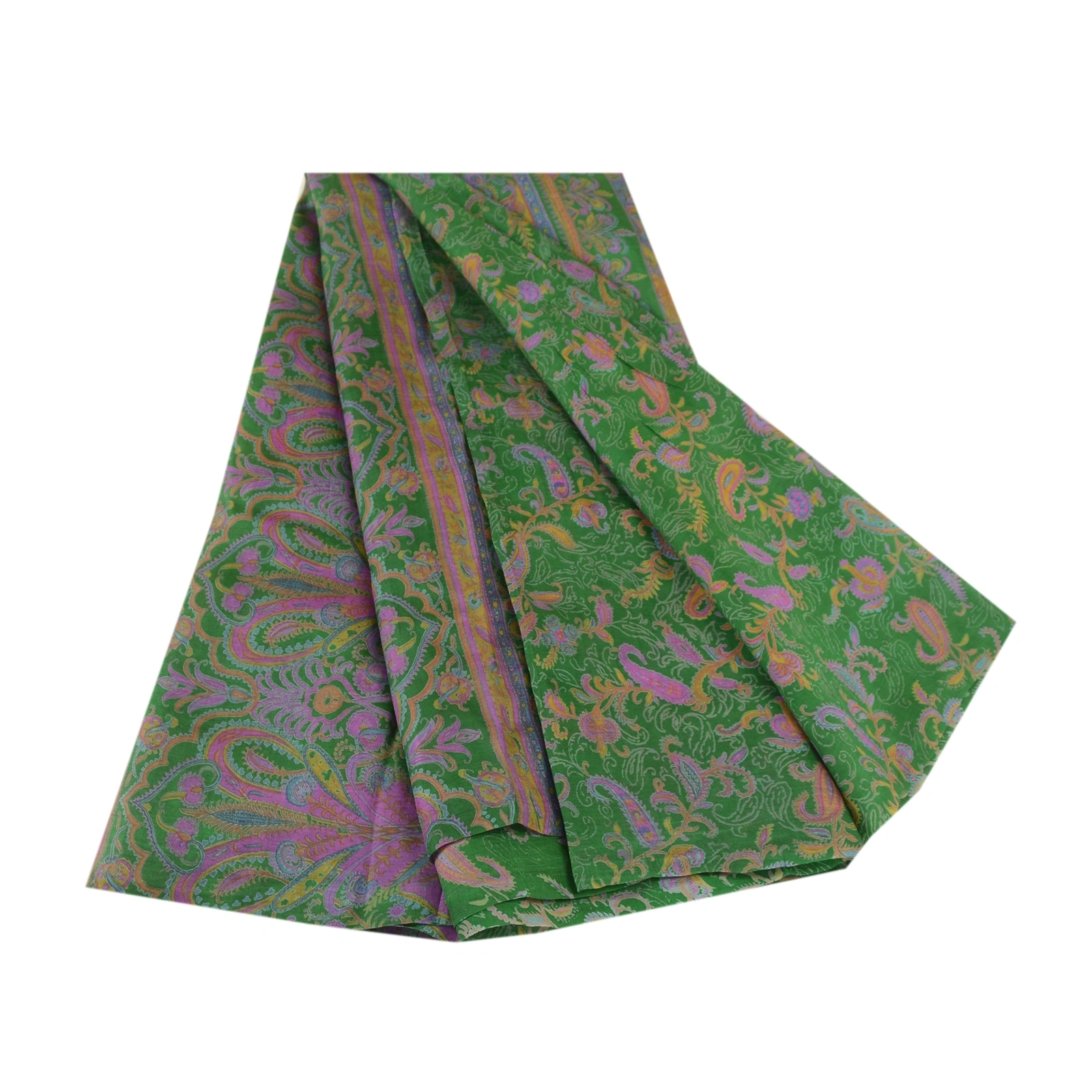 Sanskriti Vintage Sarees From India Green Pure Silk Printed Sari Craft Fabric, PR-61929-Green-Pure Silk-6