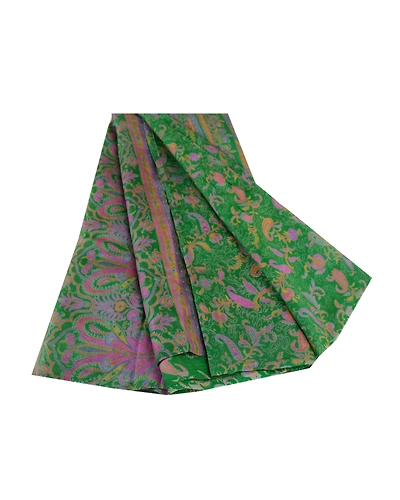 Sanskriti Vintage Sarees From India Green Pure Silk Printed Sari Craft Fabric, PR-61929-Green-Pure Silk-6
