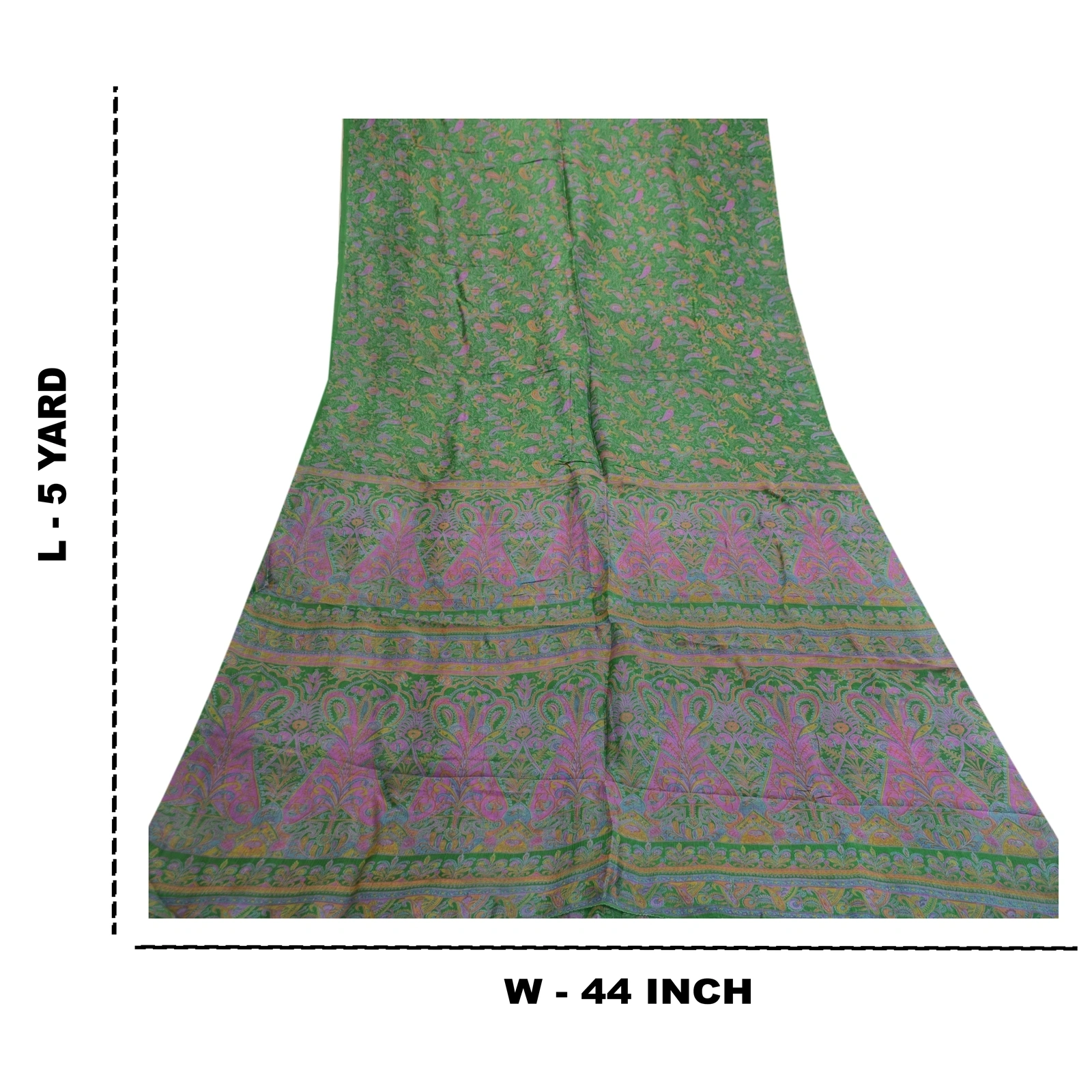 Sanskriti Vintage Sarees From India Green Pure Silk Printed Sari Craft Fabric, PR-61929-Green-Pure Silk-8