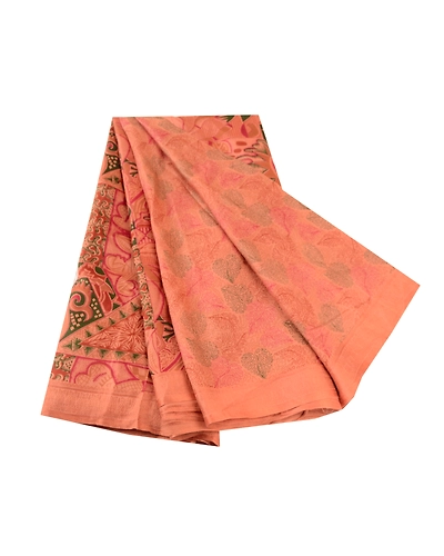 Sanskriti Vintage Sarees Peach 100% Pure Silk Printed Sari Floral Craft Fabric, PR-61930-Peach-Pure Silk-6