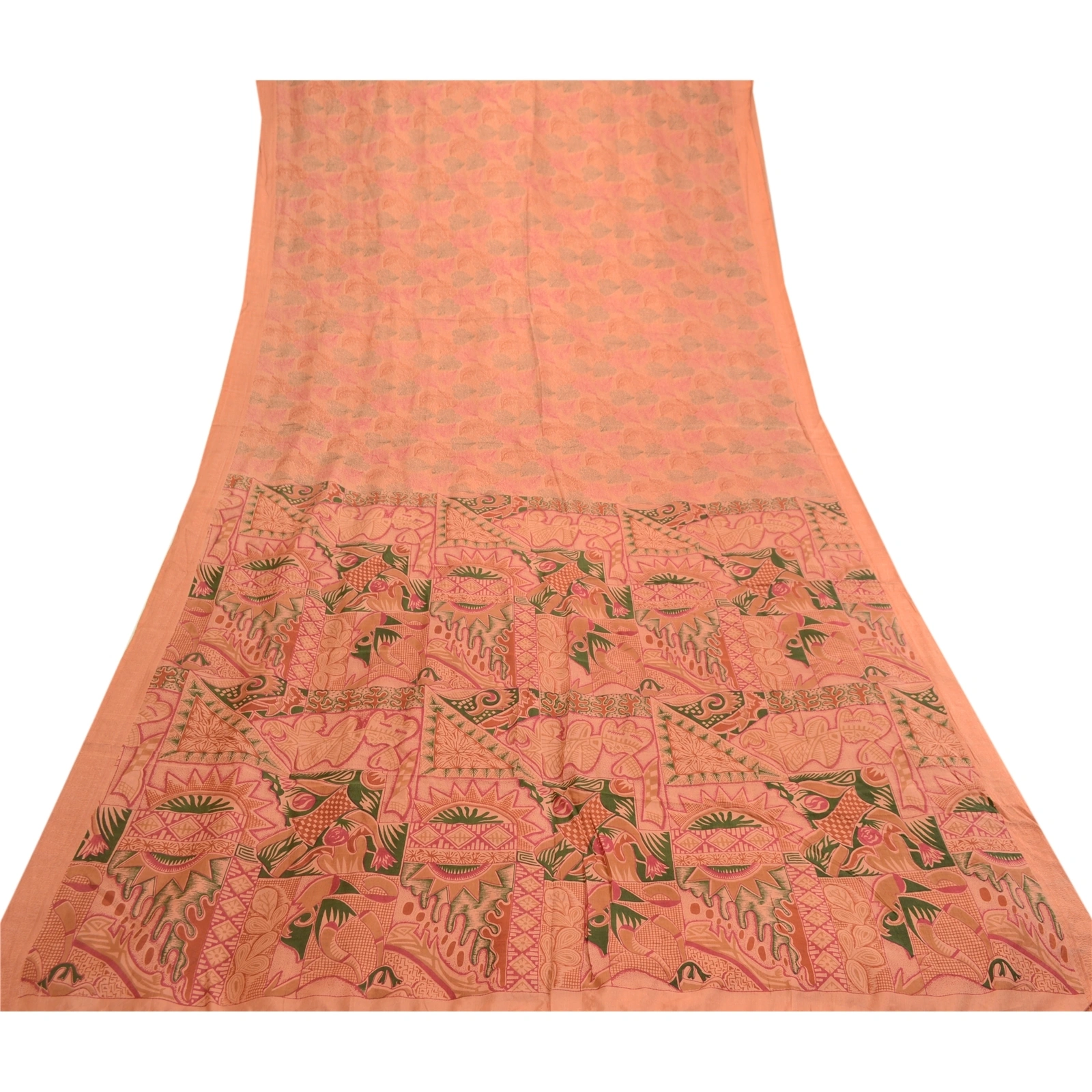 Sanskriti Vintage Sarees Peach 100% Pure Silk Printed Sari Floral Craft Fabric, PR-61930-Peach-Pure Silk-7