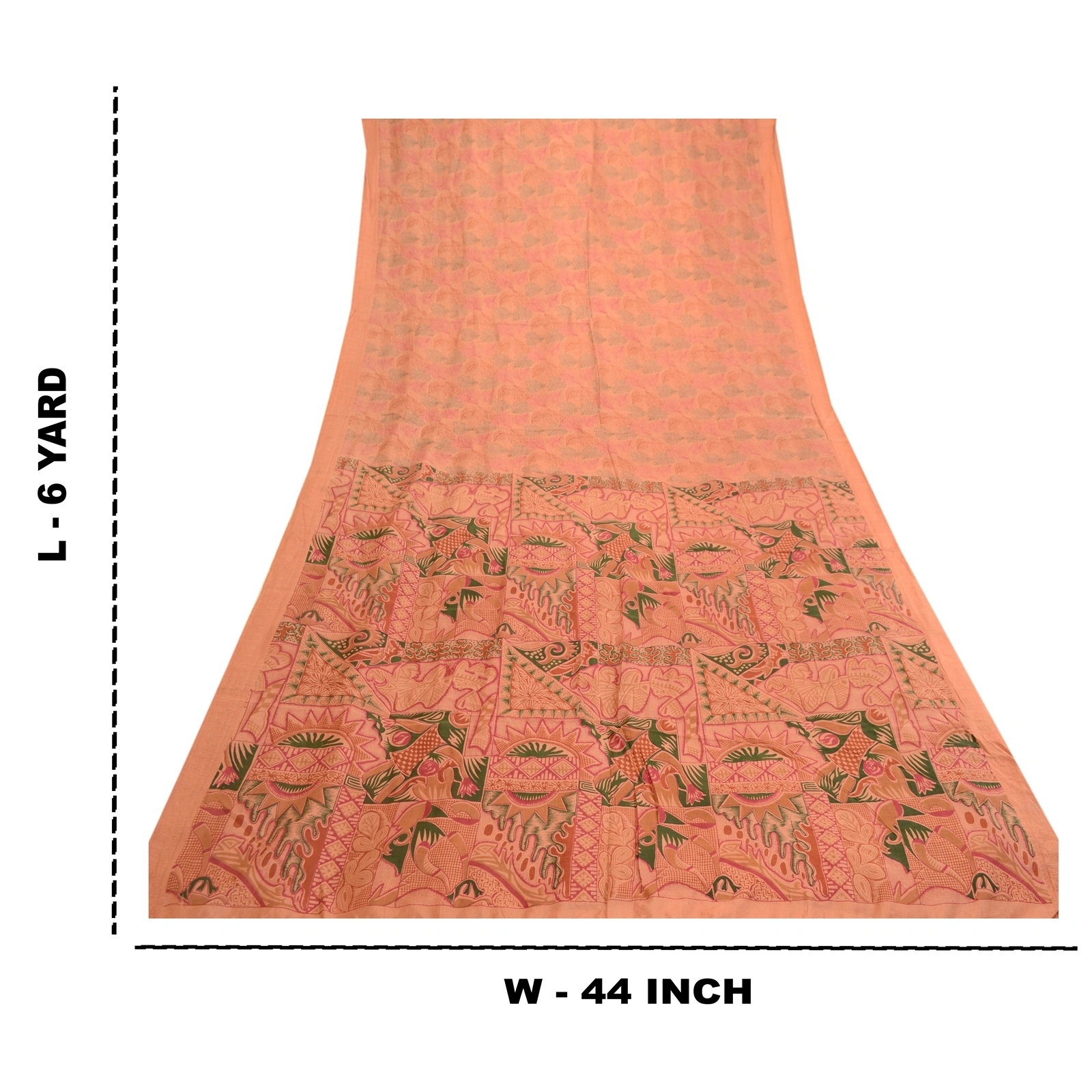 Sanskriti Vintage Sarees Peach 100% Pure Silk Printed Sari Floral Craft Fabric, PR-61930-Peach-Pure Silk-8