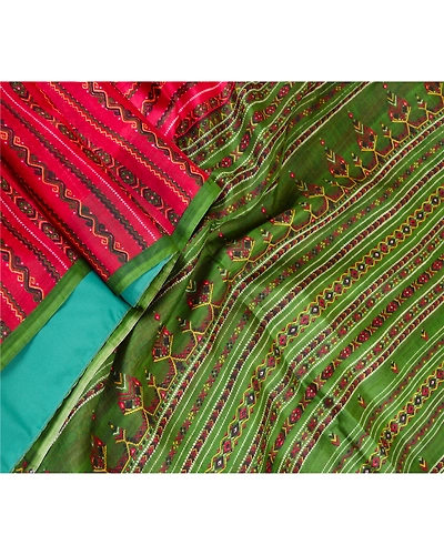 Sanskriti Vintage Sarees Dark Red 100% Pure Silk Printed Sari 5Yd Craft Fabric, PR-61934-Dark Red-Pure Silk-1