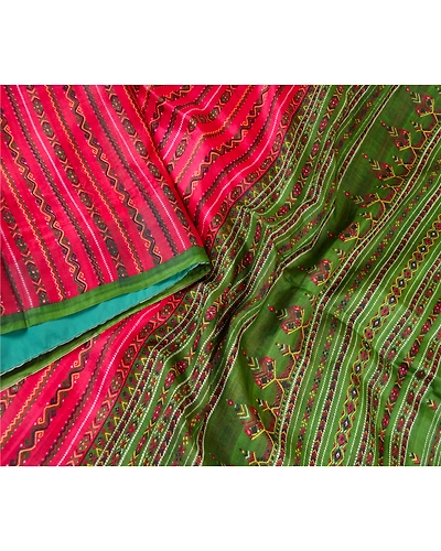 Sanskriti Vintage Sarees Dark Red 100% Pure Silk Printed Sari 5Yd Craft Fabric, PR-61934-Dark Red-Pure Silk-2